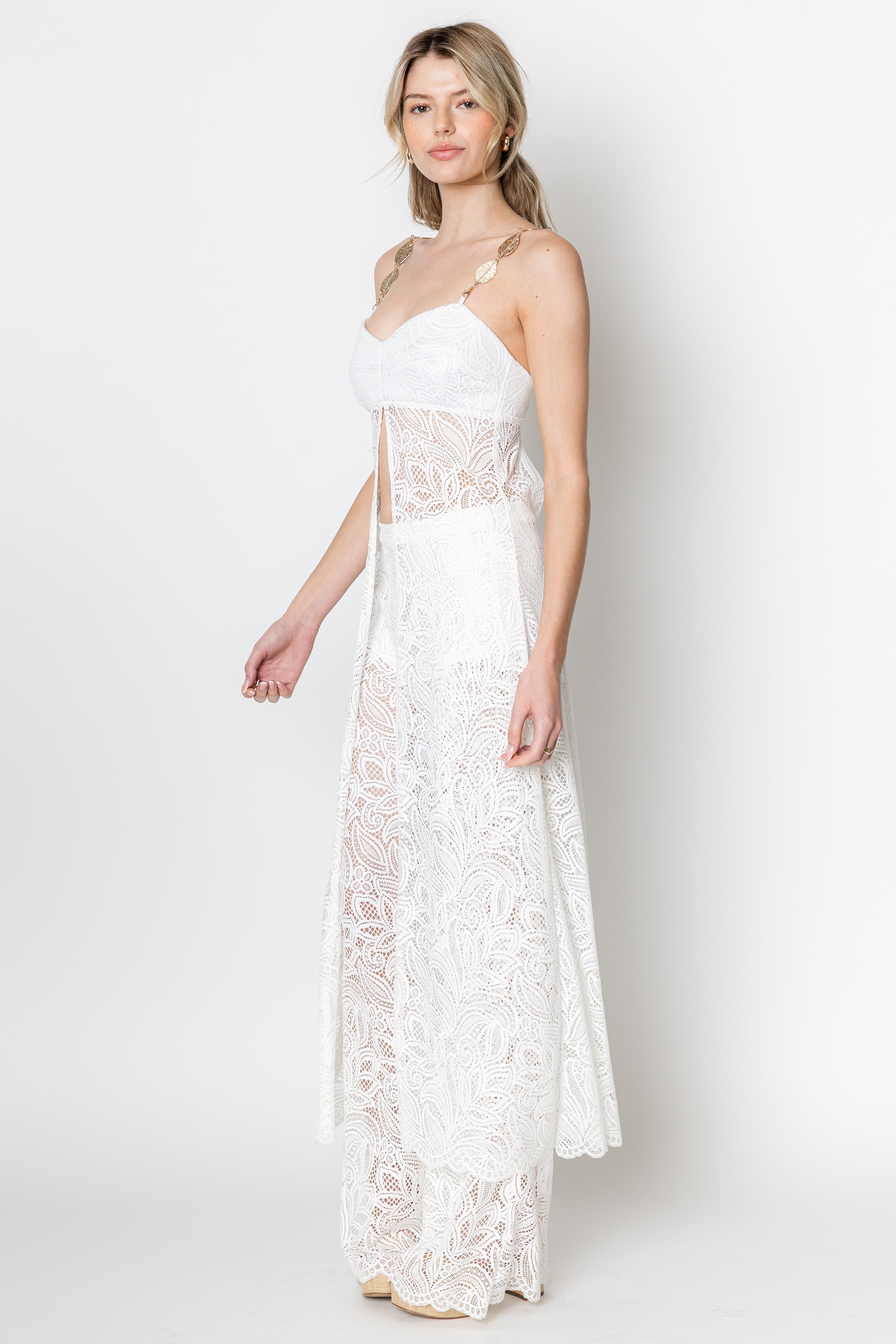 Lyric Lace Long Line Chain Top