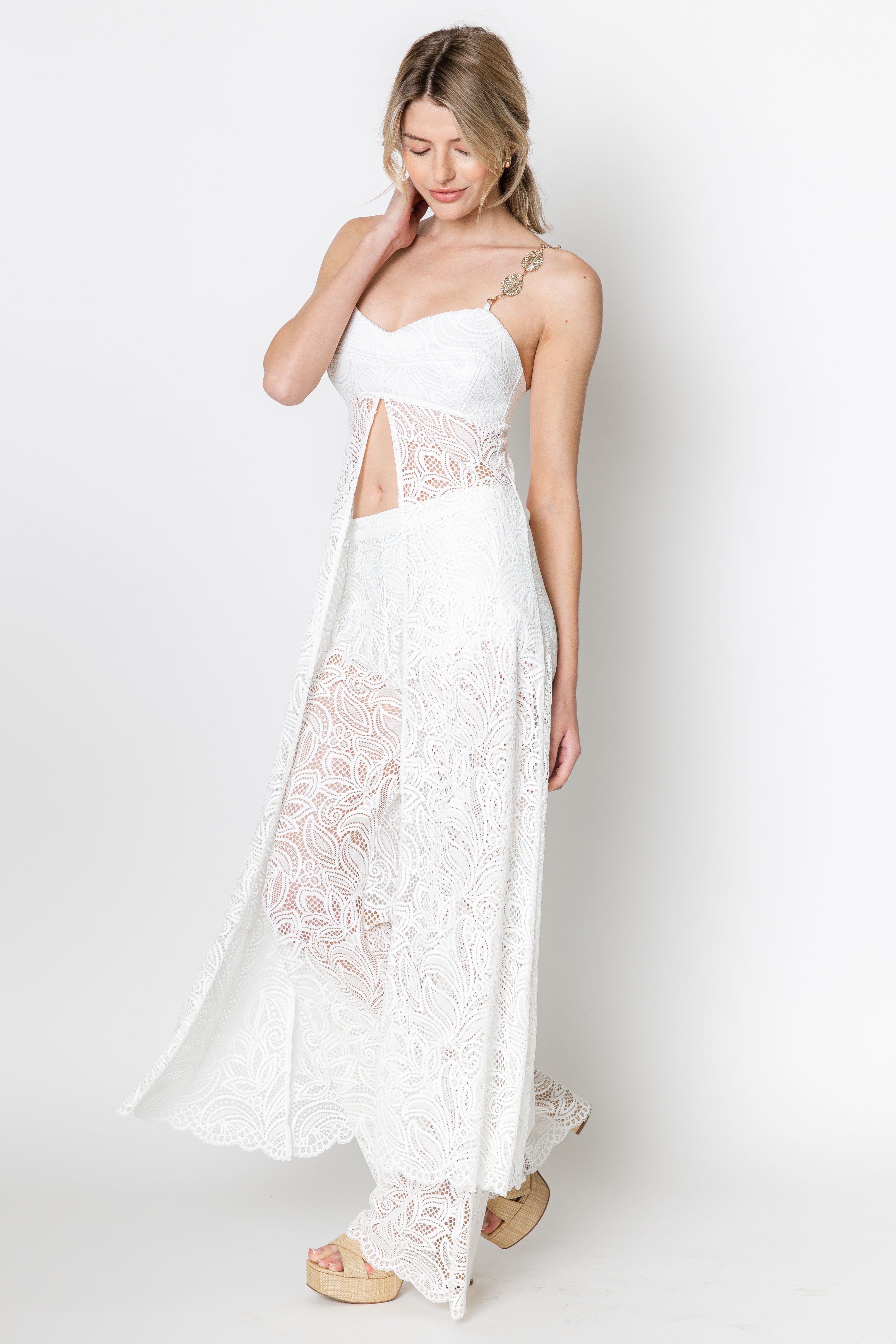 Lyric Lace Long Line Chain Top