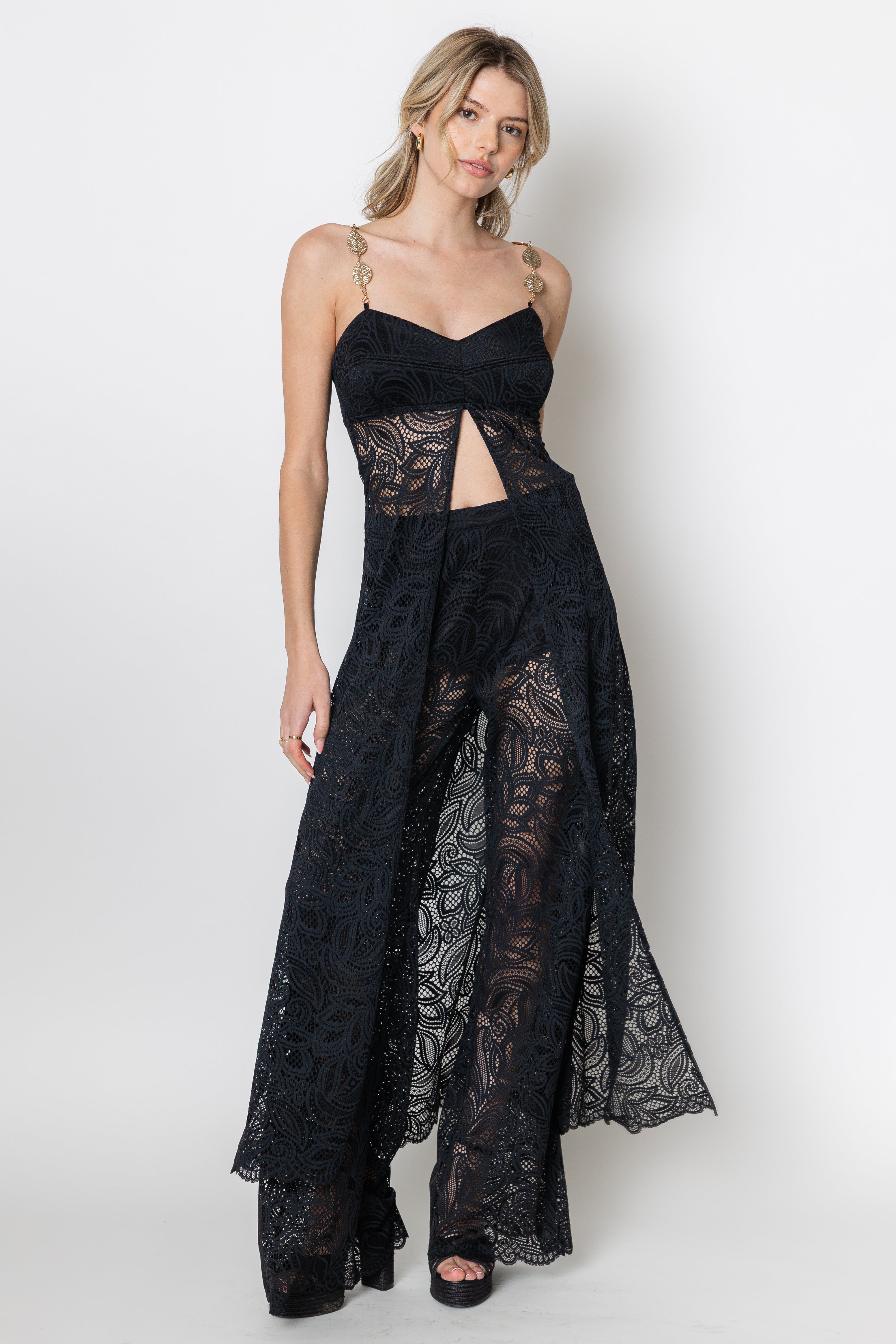 Lyric Lace Long Line Chain Top