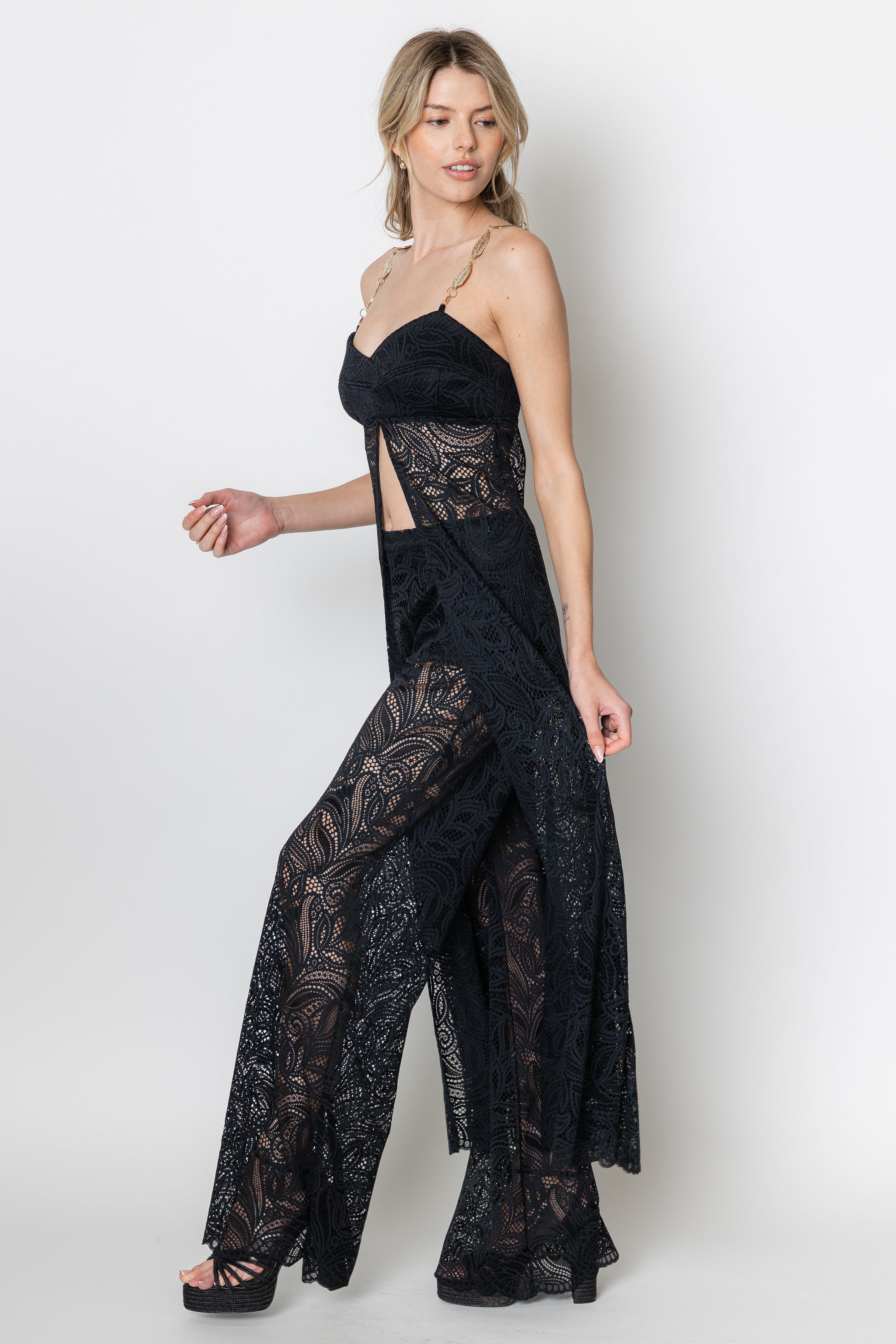 Lyric Lace Long Line Chain Top