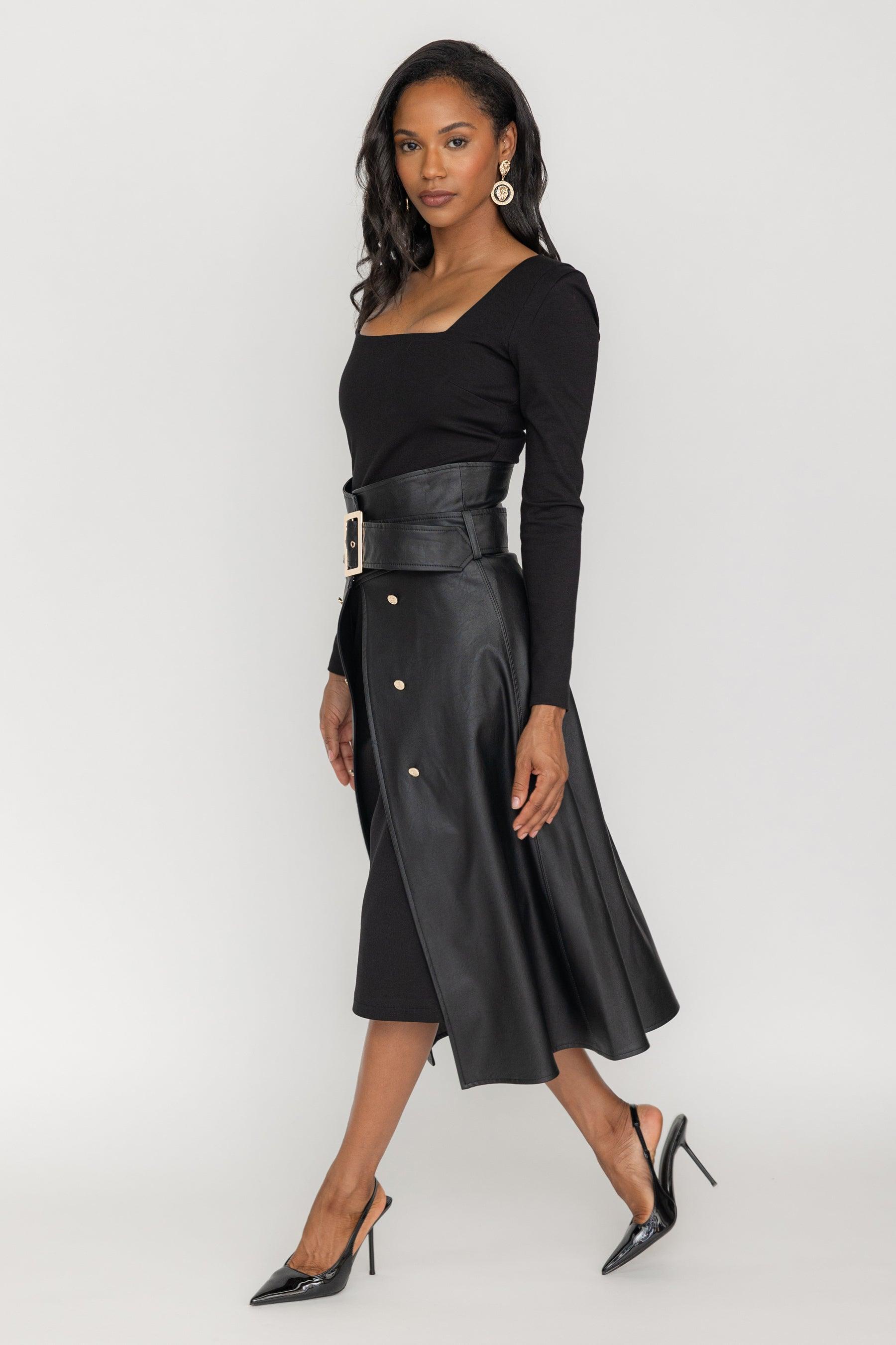 Harper Leather Wrap Trench Skirt - ZETAYE