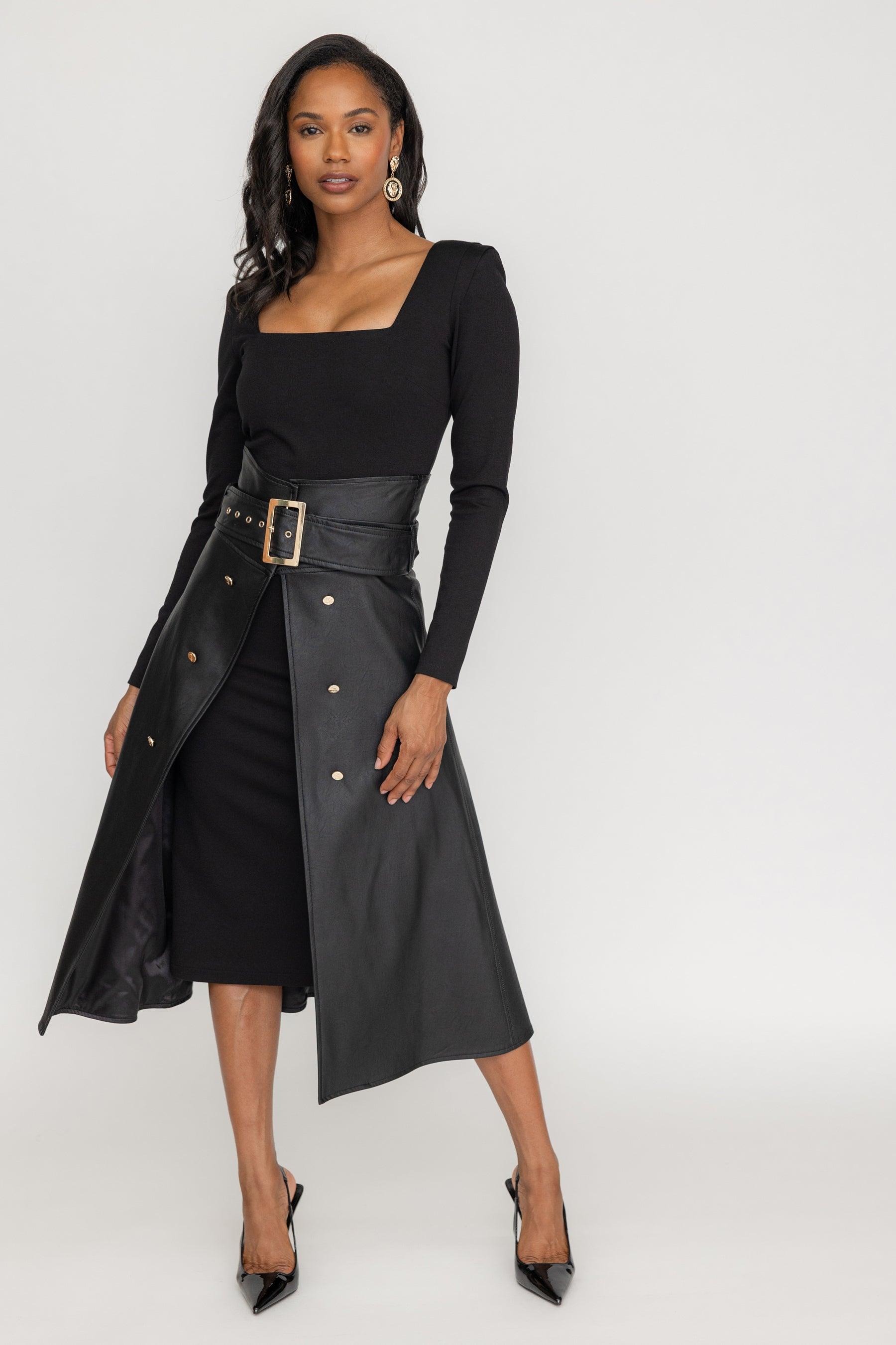 Harper Leather Wrap Trench Skirt - ZETAYE