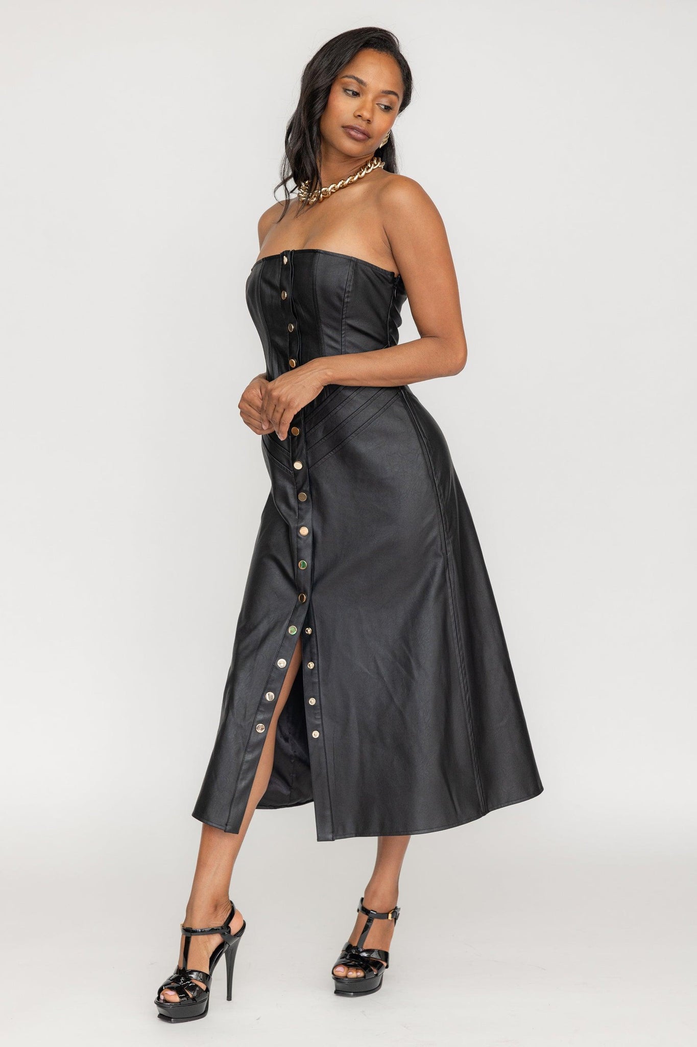 Liberty Faux Leather Strapless Dress - ZETAYE