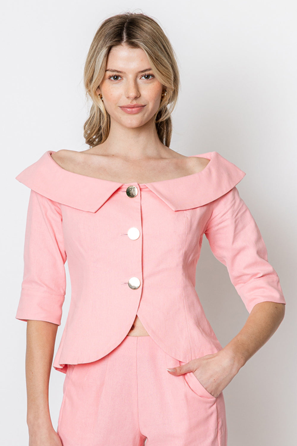 Celeste Linen Wide Neck Blazer