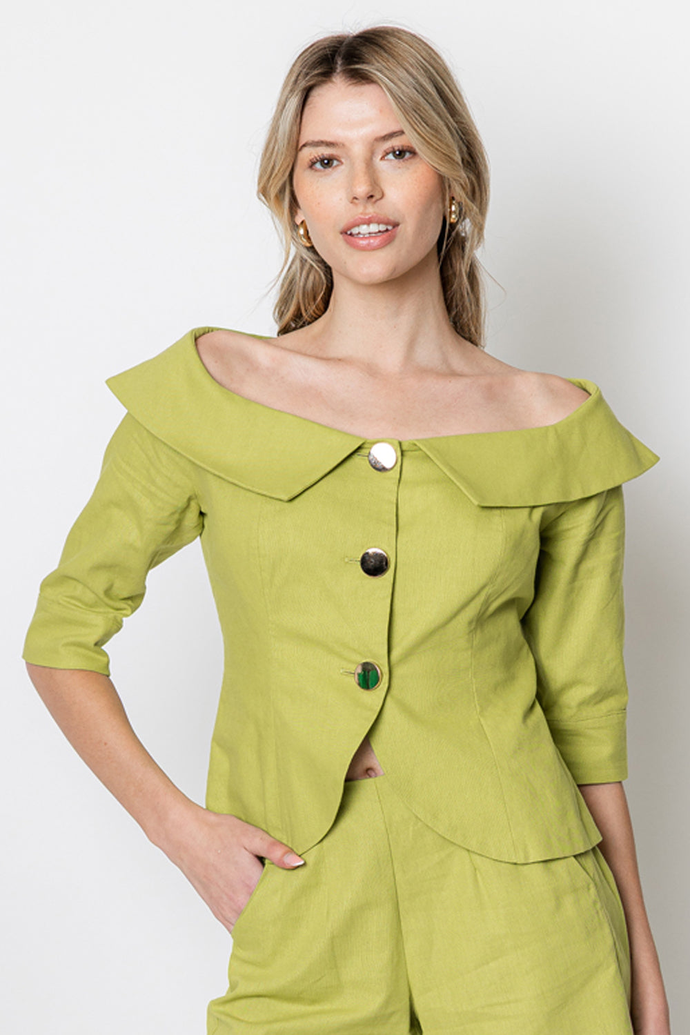 Celeste Linen Wide Neck Blazer
