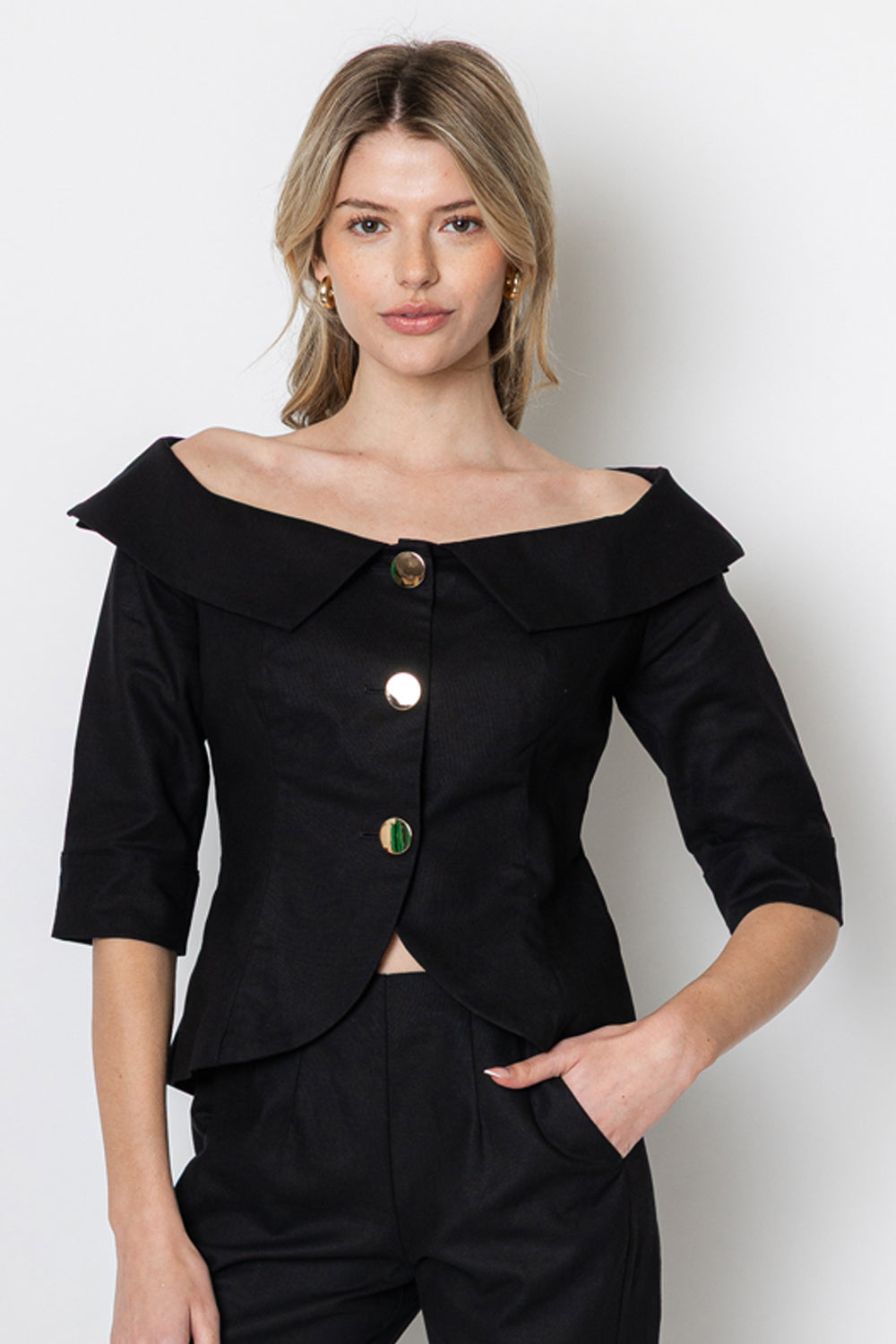 Celeste Linen Wide Neck Blazer