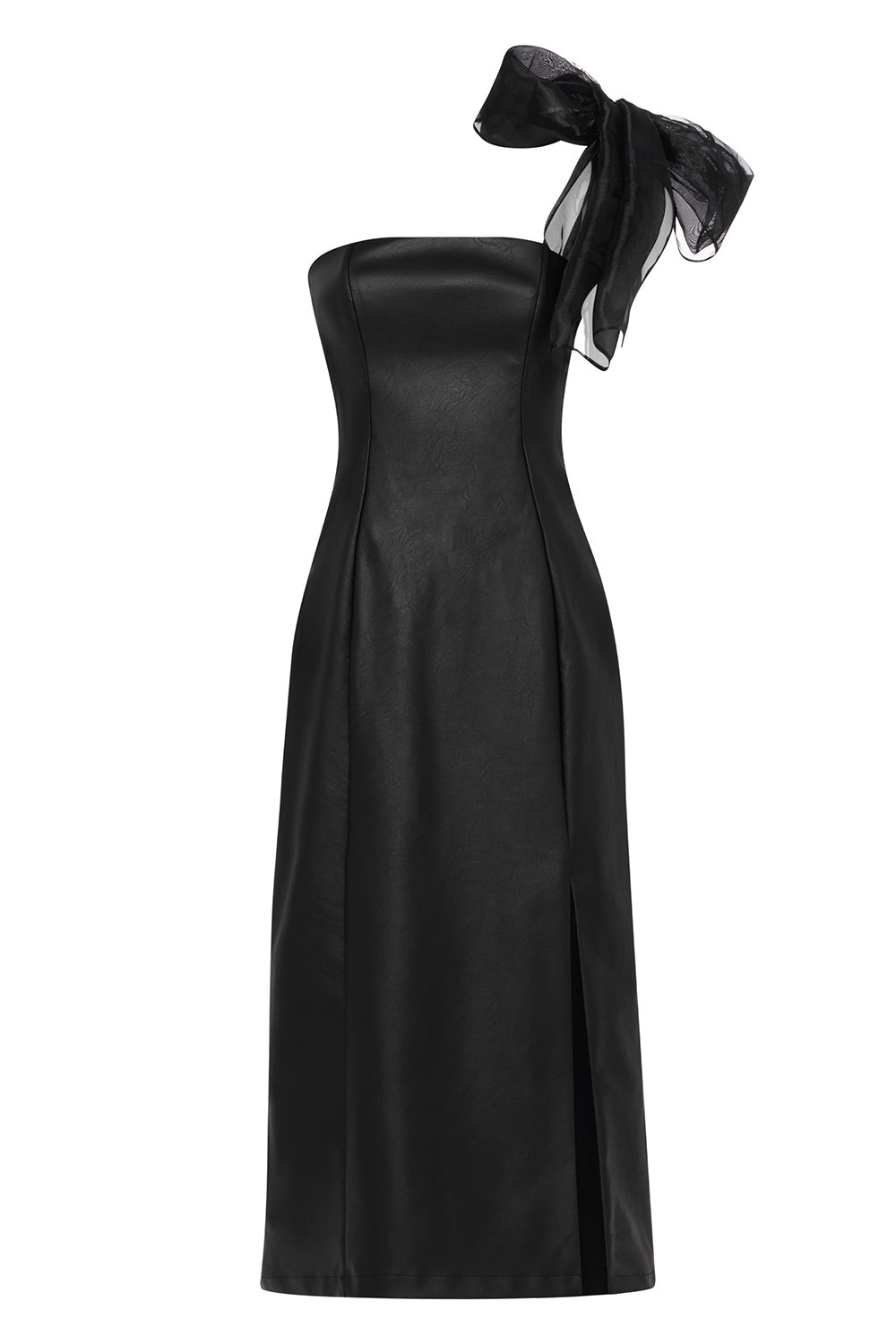 Riva Noir Leather Bow Dress