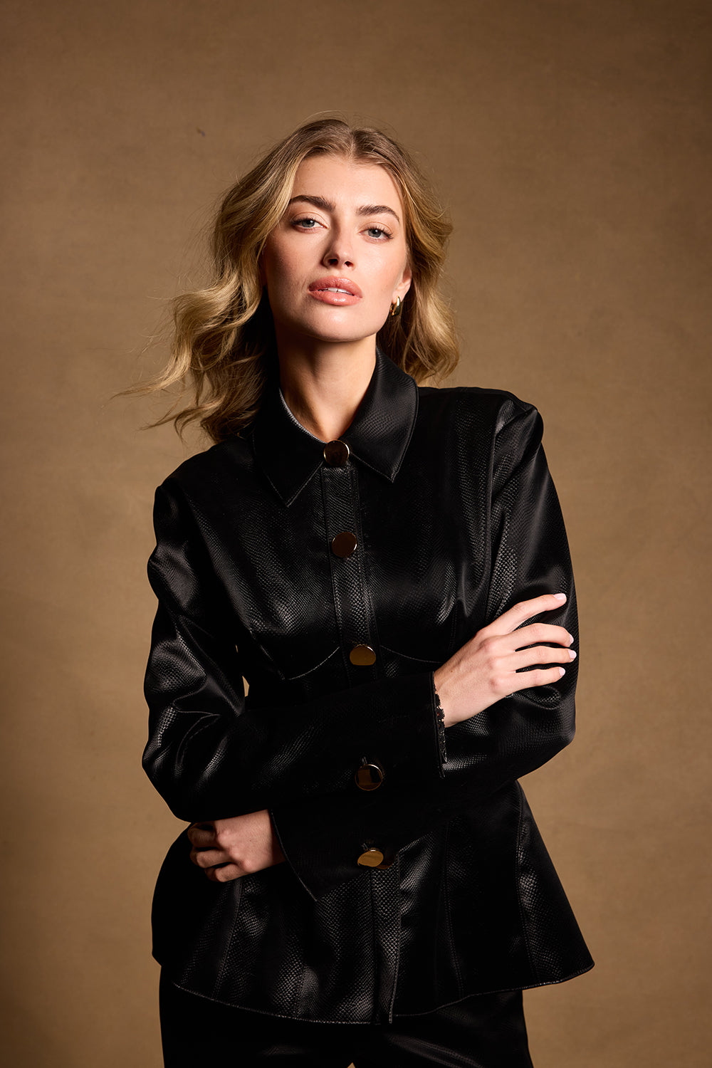 Kadence Faux Leather Peplum Blazer