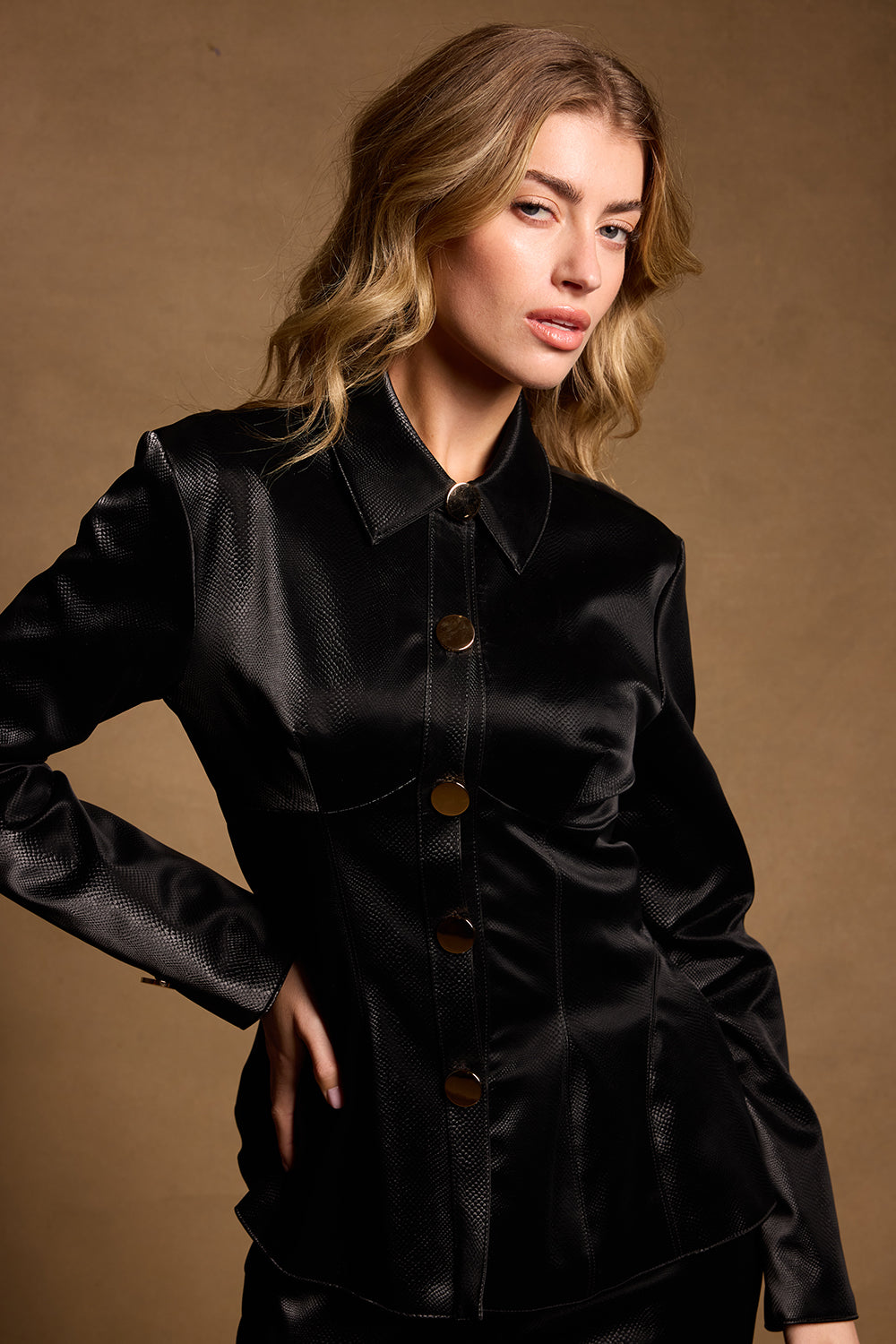 Kadence Faux Leather Peplum Blazer