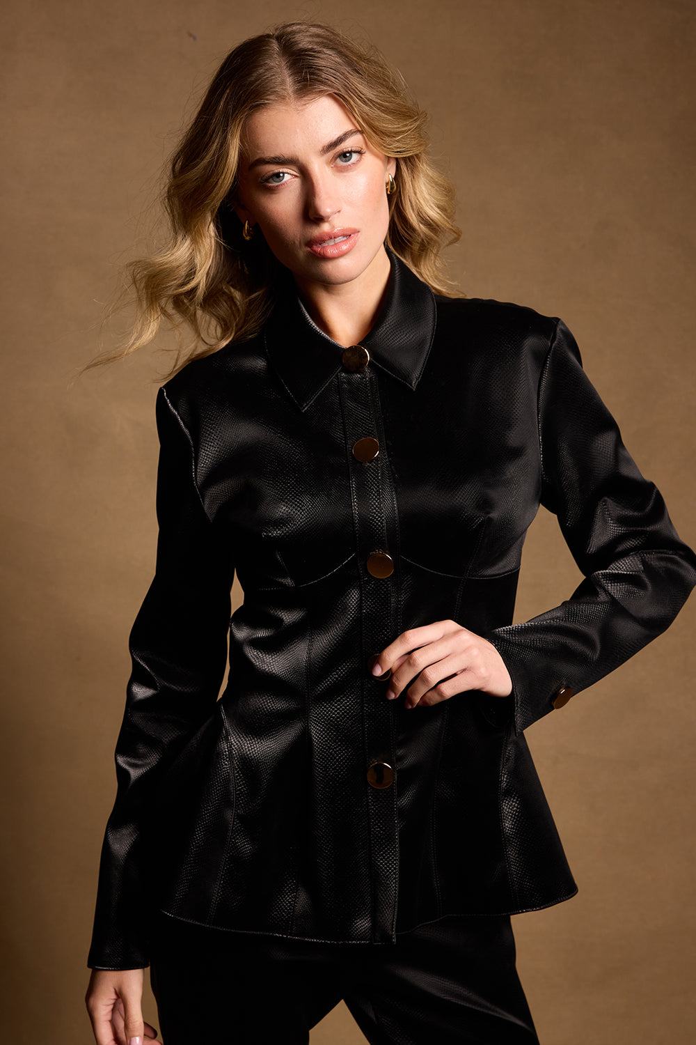 Kadence Faux Leather Peplum Blazer