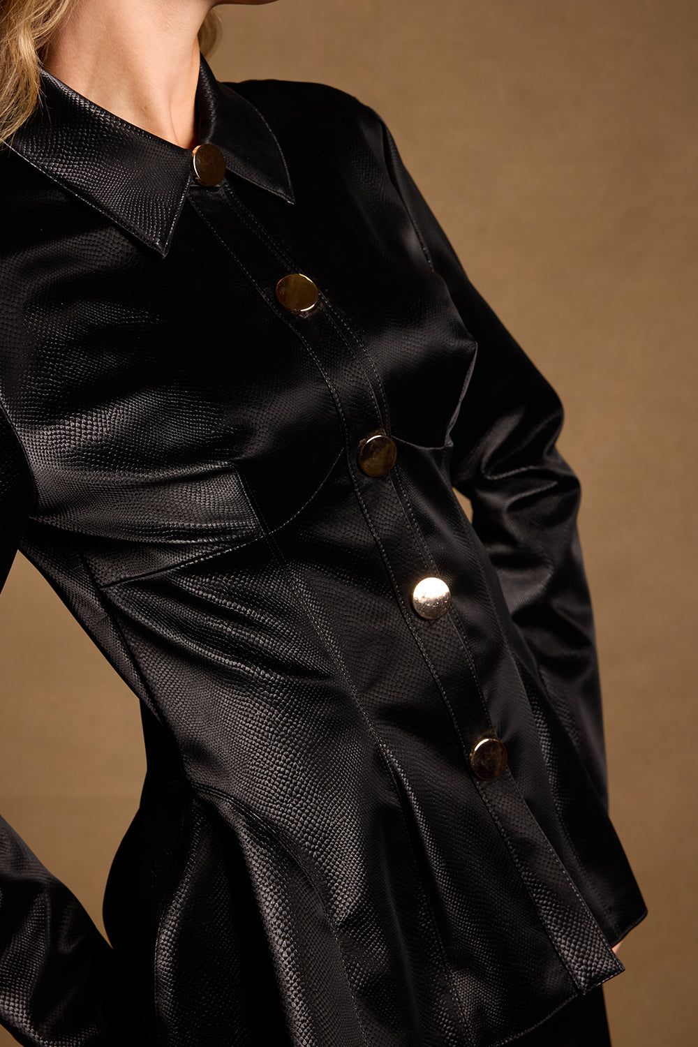 Kadence Faux Leather Peplum Blazer