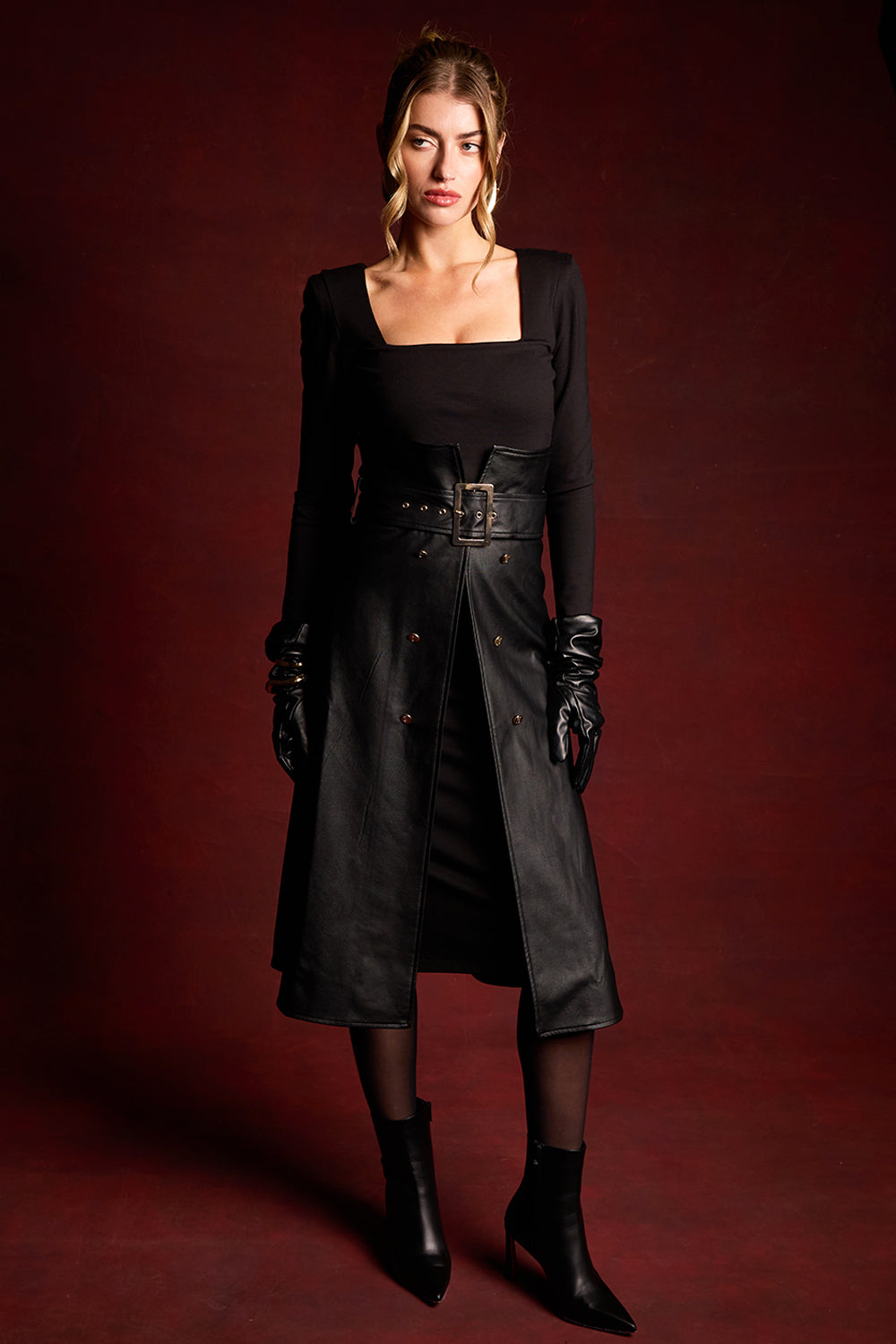Harper Leather Wrap Trench Skirt