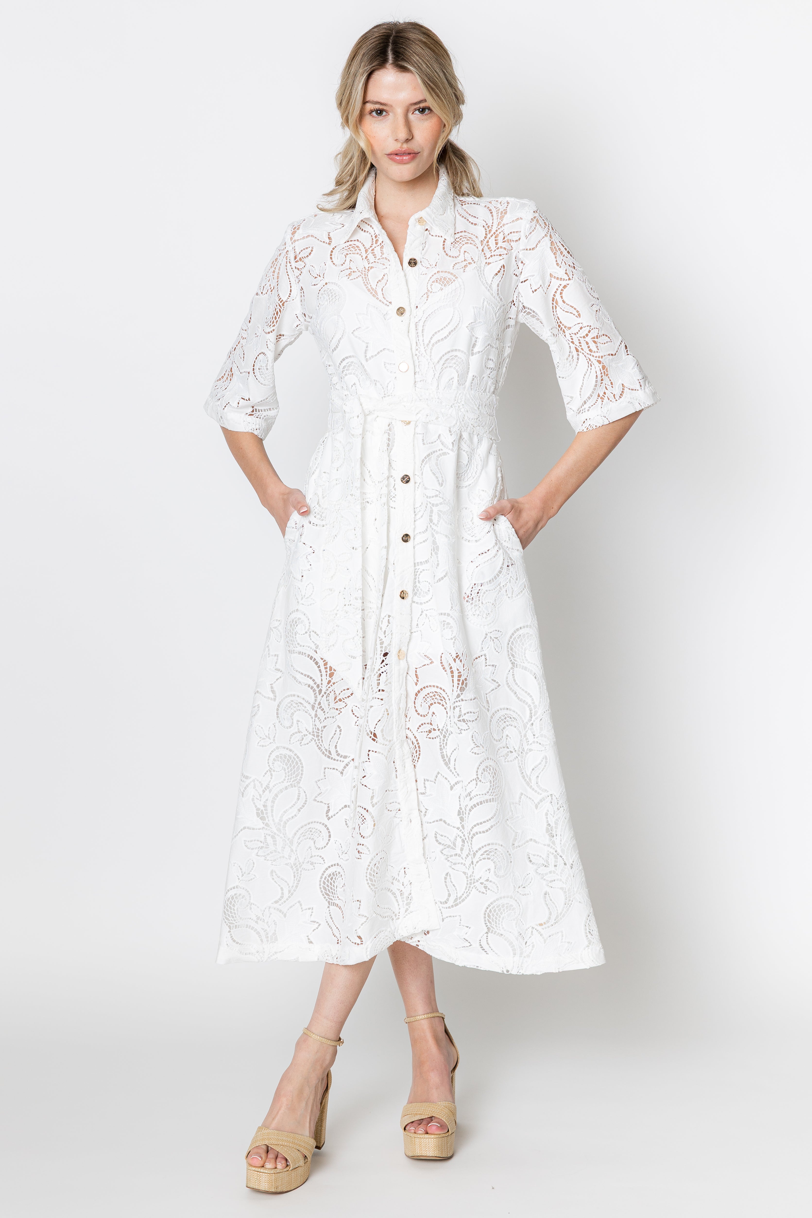 Fiori Lace Midi Shirtdress